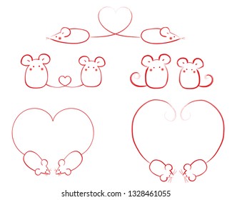 Mouse illustration set.
A new year's card made from mice.