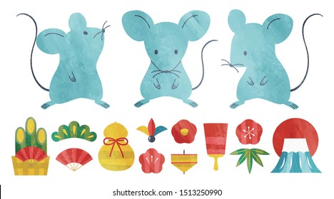 mouse and illustrations for new year in Japan 