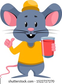 Mouse with juice, illustration, vector on white background.