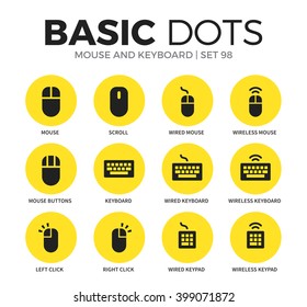 Mouse And Keyboard Flat Icons Set With Mouse Form, Scroll Form And Left Click Isolated Vector Illustration On White