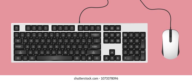 Mouse and Keyboard set Black & White isolated style on pink background