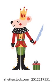 Mouse King ballet Nutcracker, vector illustration, Christmas collection. Cute illustration. Tansparent background.