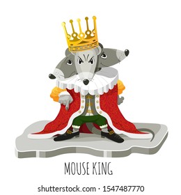 The mouse king from the Christmas story "The Nutcracker". Vector illustration. Can be used for posters, cards, and calendars, as a symbol of the new year.