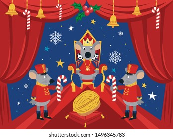 Mouse king with his guards on stage with a nut