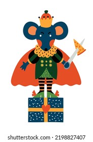 The Mouse King from the Nutcracker ballet. Christmas illustration.