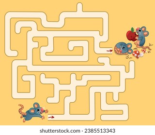 Mouse Labyrinth Game for Kids. Vector illustration.