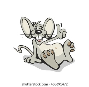 Mouse lay down and shows his paw Like. Flat vector illustration on white background.