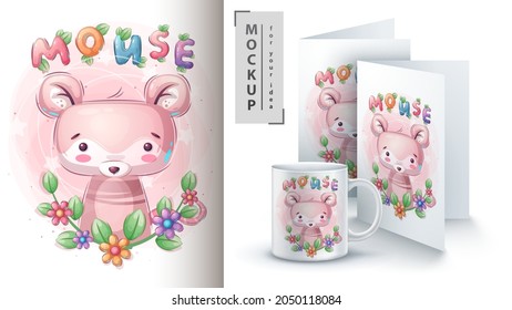 Mouse in leaf poster and merchandising.