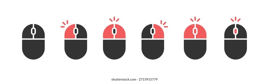 Icono de Hacer clic izquierdo y derecho del ratón. Conjunto de ratón de ordenador. Vector de icono de desplazamiento de rueda de ratón. Conjunto de iconos de cursor de Hacer clic de ratón