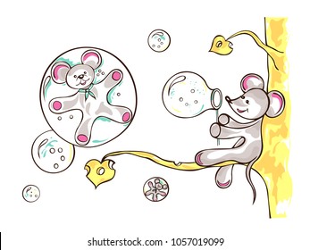Mouse let's bubbles blow. Illustration cartoon