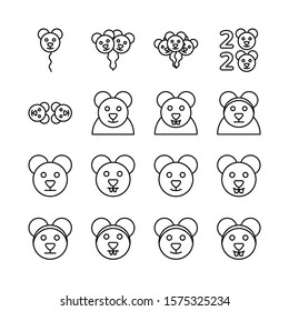 Mouse line icons set vector illustration. Happy Chinese new year design. 2020 Rat zodiac. Cute mouse cartoon collection, rat, mouse, animal, new year, zodiac, chinese. Pixel perfect. Editable Stroke