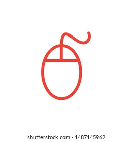Mouse Line Red Icon On White Background. Red Flat Style Vector Illustration.