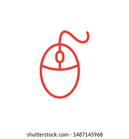 Mouse Line Red Icon On White Background. Red Flat Style Vector Illustration.
