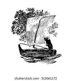 mouse, little mouse, mouse drawing, sketch mouse ,Mouse in a boat
