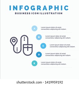 Mouse, Location, Search, Computer Blue Infographics Template 5 Steps. Vector Line Icon template