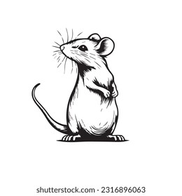 Ratón con logo, estilo de caricatura. 2 d Ilustración vectorial sobre fondo blanco en estilo doodle.