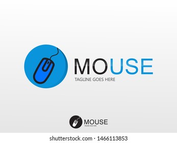 mouse logo concept with mouse icon. blue and black color. isolated with white background