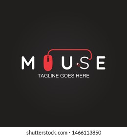 mouse logo concept with mouse icon. red and white color. isolated with black background