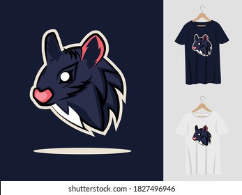 Mouse logo mascot design with t-shirt . Mouse head illustration for sport team and printing t-shirt