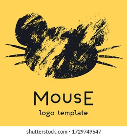 The Mouse logo on a yellow background. A logo with a portrait of a mouse with a large mustache and ears. Great for your company, you can use on a banner or sign. Vector eps illustration.