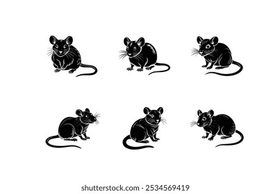 Iconos de los logotipos del ratón, Ilustración vectorial del sistema de la rata, Colección de la silueta del ratón