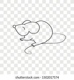 Mouse with long tail on transparency background. Line vector illustration use for your project.