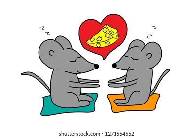 Mouse Love Cheese vector illustration