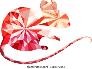 Mouse low poly art. Happy Chinese New Year 2020 year of the rat.Zodiac sign for greetings card, invitation, posters, banners, calendar. Celebration red background with Rat and place for your text.