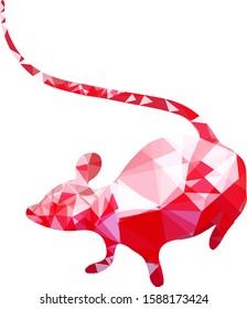 Mouse low poly art. Happy Chinese New Year 2020 year of the rat.Zodiac sign for greetings card, invitation, posters, banners, calendar. Celebration red background with Rat and place for your text.