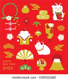 Mouse and lucky charm illustration for New Year's Day. 2020 new year's card.