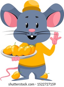 Mouse with mangos, illustration, vector on white background.