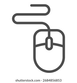 Manipulador del ratón con el icono de la línea de alambre, concepto del lunes cibernético. Gráficos de Vector. Ratón del ordenador para el uso de la oficina, muestra de la tecnología en el fondo blanco, icono del estilo del contorno para el móvil o el Diseño web