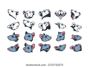Conjunto de iconos de logotipo de mascota de ratón