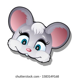 Mouse mask symbol of the year 2020 according to the Chinese calendar isolated on a white background. Vector cartoon close-up illustration