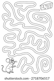 Vector de ilustración de boceto de Vertical blanco negro gráfico laberinto de ratón 