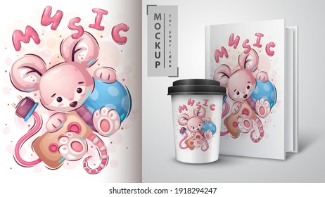 Mouse with microphone - poster and merchandising. Vector eps 10