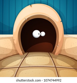 Mouse mink illustration. Interior cartoon. Vector eps 10