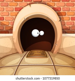 Mouse mink illustration. Interior cartoon. Vector eps 10