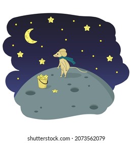 Mouse and moon. Vector illustration