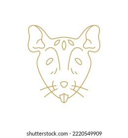 Mouse muzzle with ears and mustache monochrome golden line icon vector illustration. Rat head portrait rodent wild animal pest natural zoo breeding laboratory minimalist logo. Mice parasite character