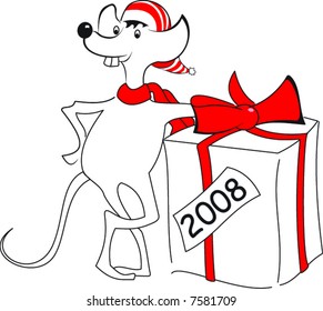 The mouse with New Year big gift