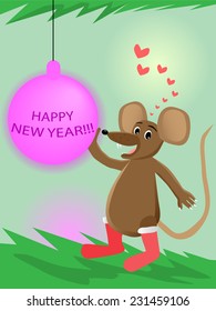 Mouse and new year's ball. Vector illustration