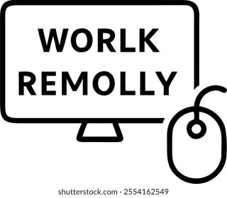 Mouse and notebook with Work Remotely text in a border frame with copy space concept as Camera movement Zoom into the mouse and notebook with text. Scene Clean and minimalistic lay