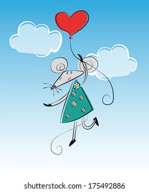 mouse on the ball flies in the shape of heart