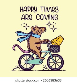 Mouse on a bicycle with cheese 