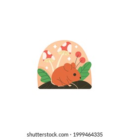 Mouse On Flower Vector Illustration