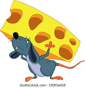 The mouse is on his back a piece of cheese