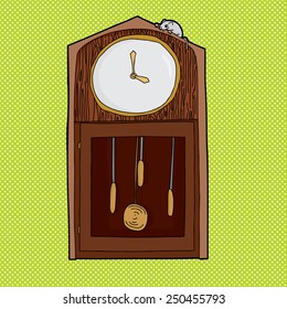 Mouse on top of antique clock with blank face