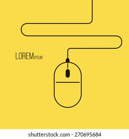mouse on yellow background. line concept.  vector illustration