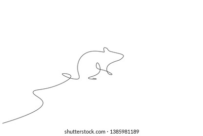 Mouse one line drawing on white background vector illustration